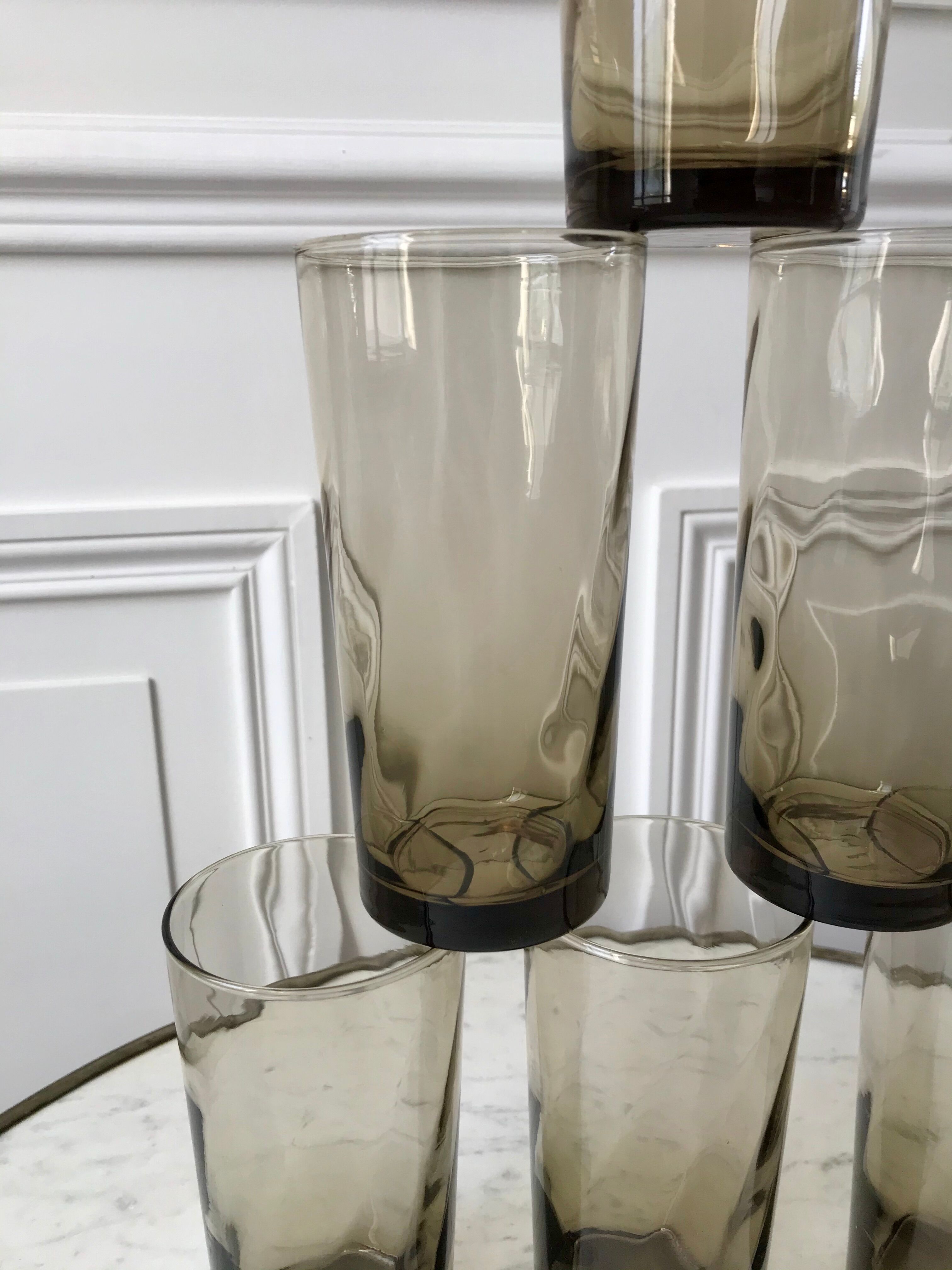 Set of 6 glasses smoked long drink 70s