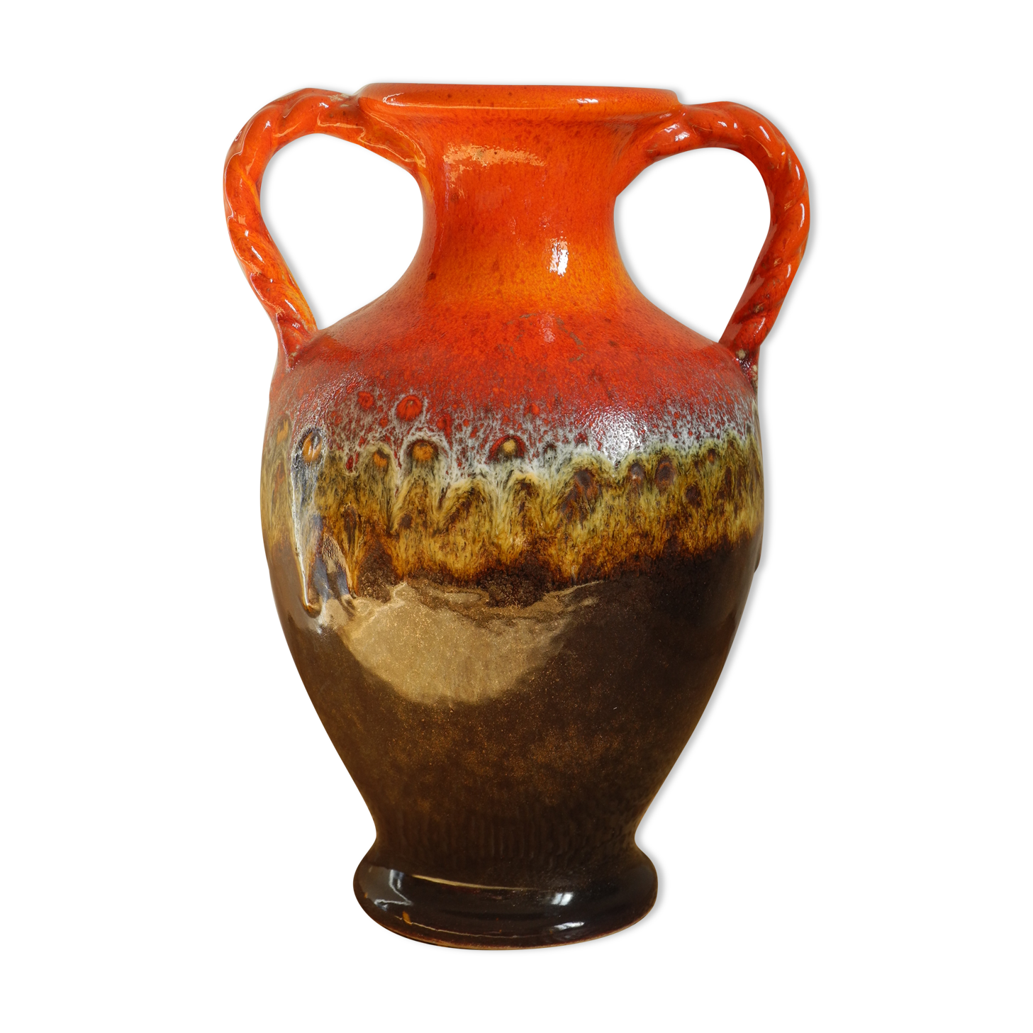 Vintage vase with handles "Fat lava" retro decoration