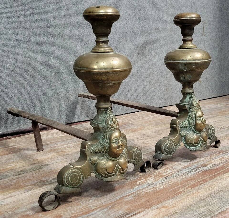 Pair of 18th century gilt bronze andirons with marmosets