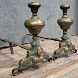 Pair of 18th century gilt bronze andirons with marmosets