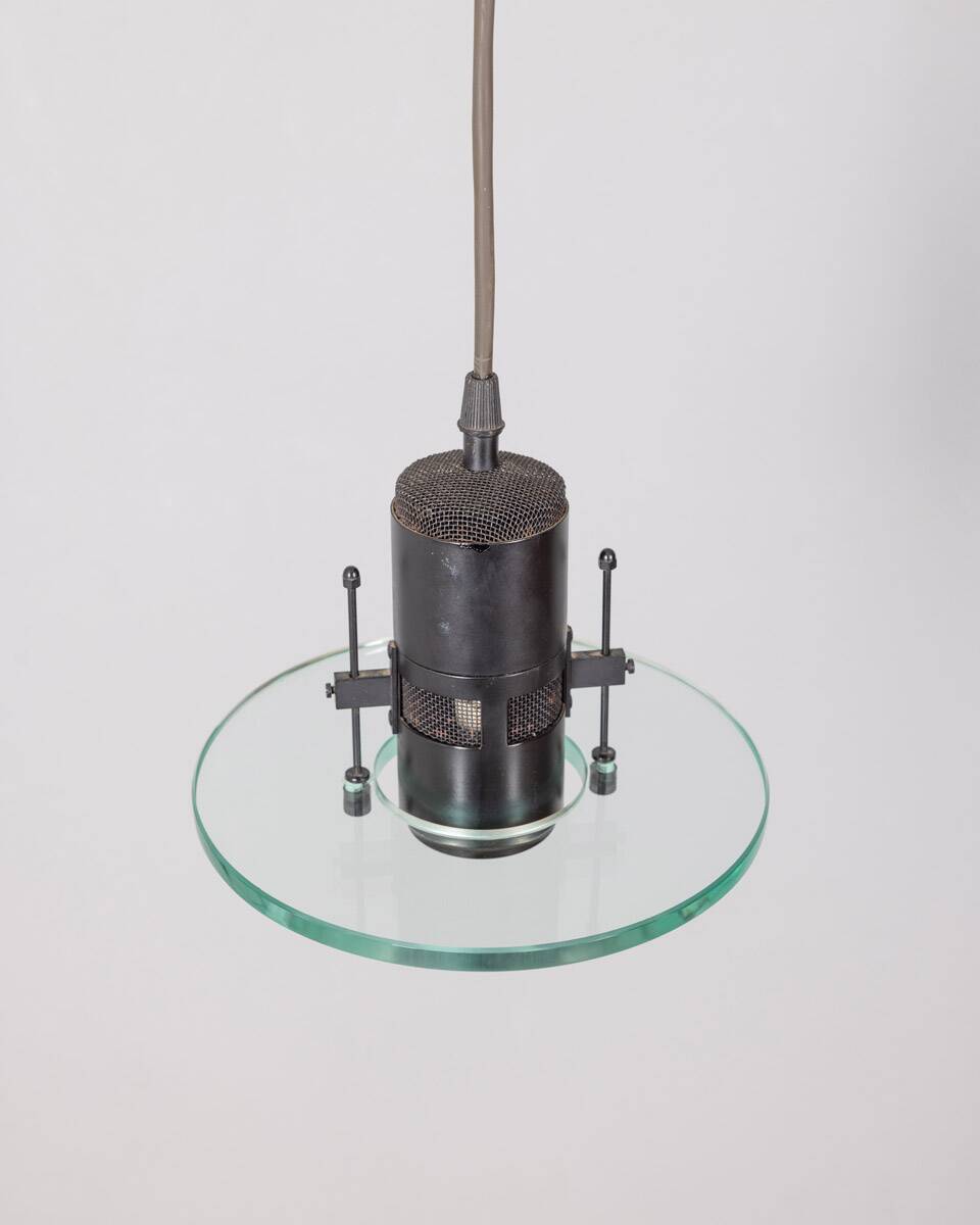 Vintage pendant lamp 80s metal and glass minimalist italian design