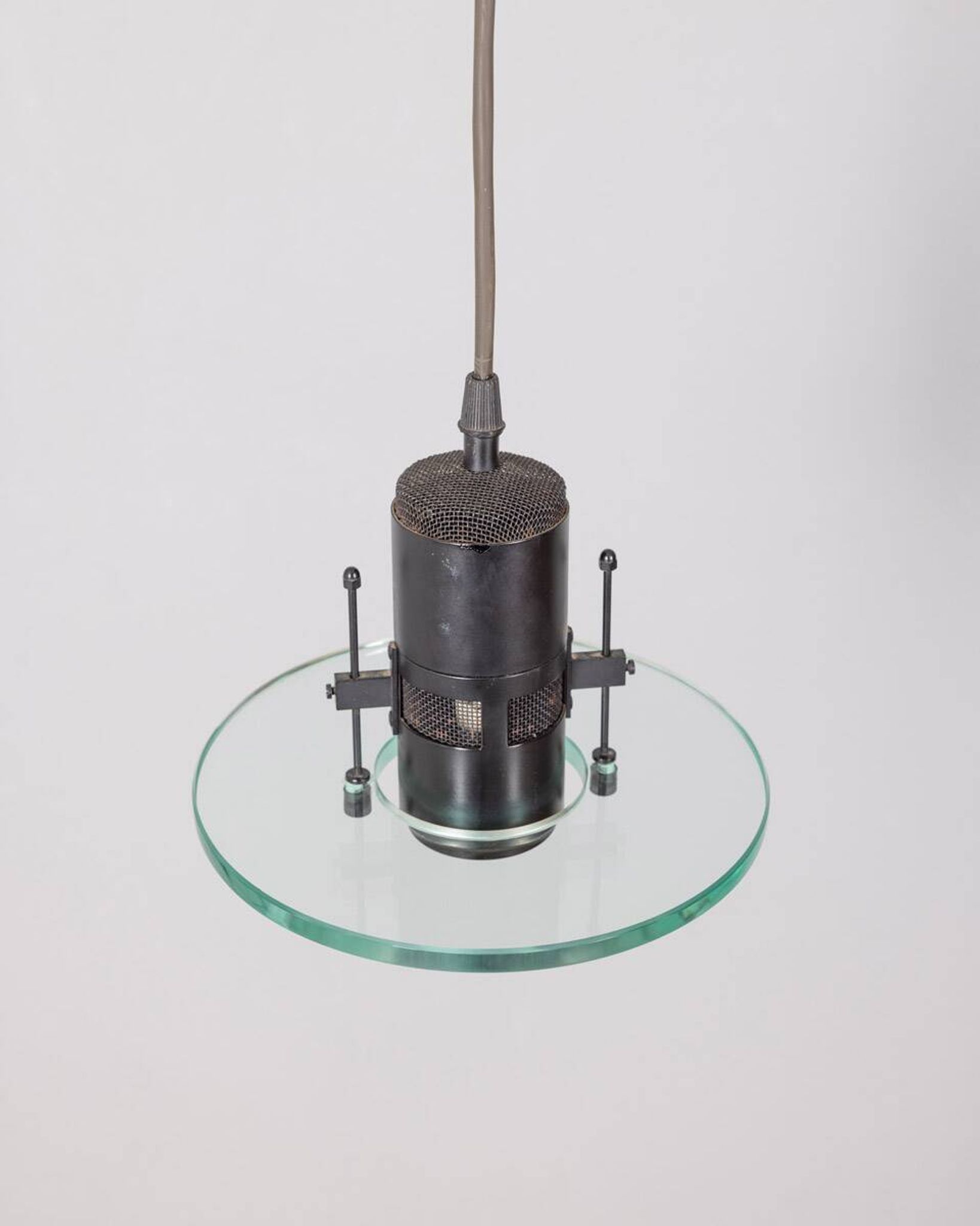 Vintage pendant lamp 80s metal and glass minimalist italian design
