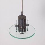 Vintage pendant lamp 80s metal and glass minimalist italian design