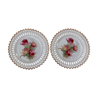 Duo of tulip open plates early 20th century