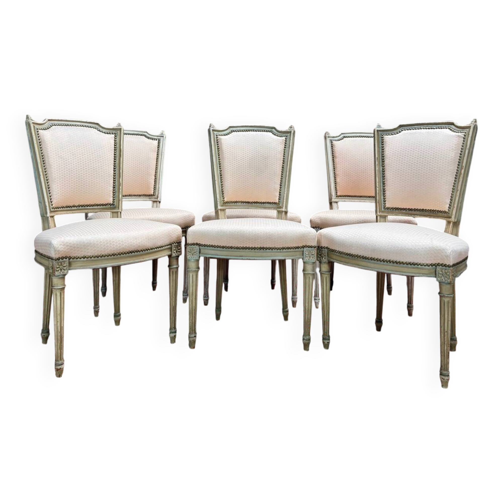 Set of Six Louis XVI Style Lacquered Wood Chairs, 19th Century