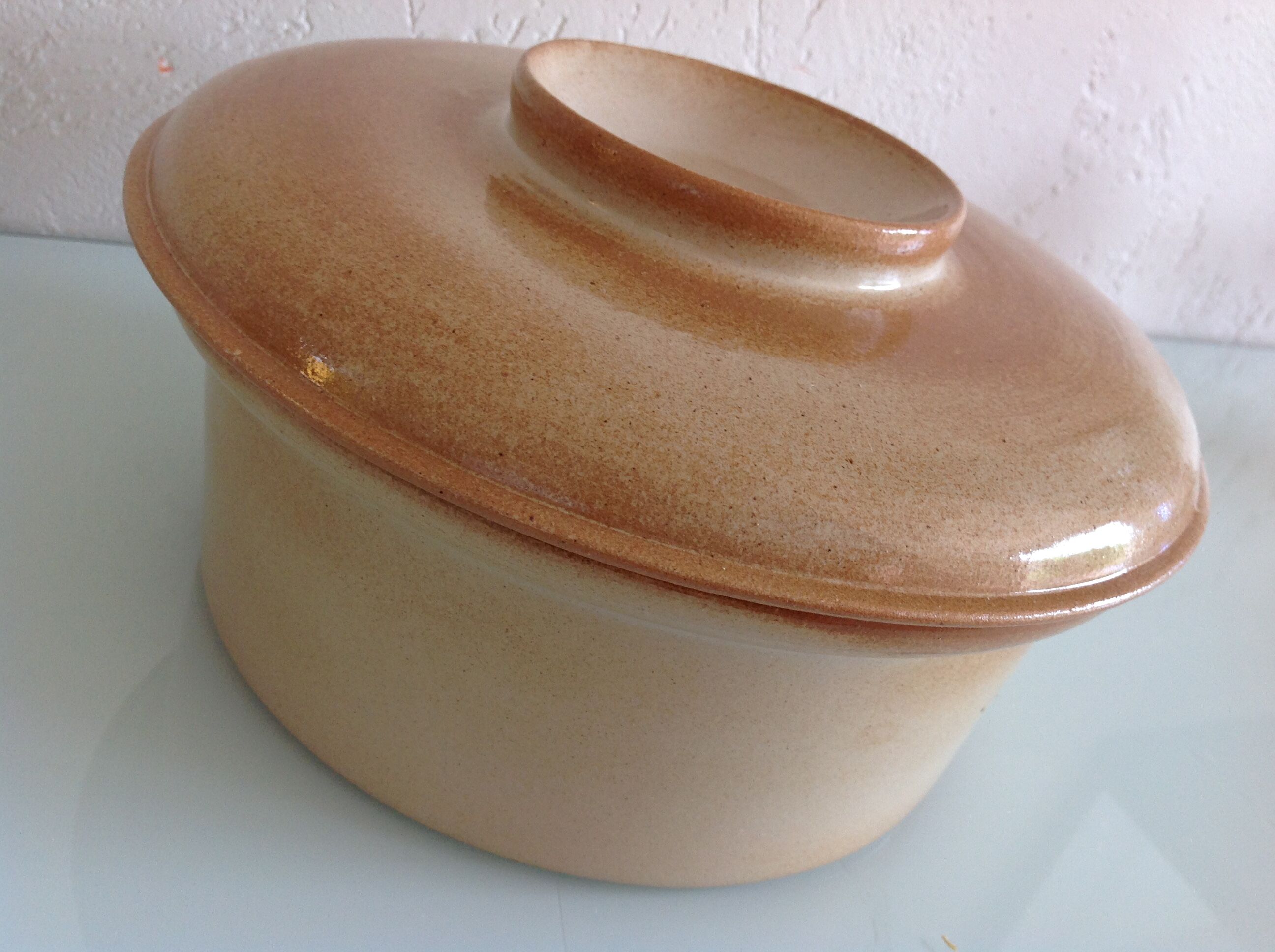 Beige stoneware vegetable dish by Grès de France 1970