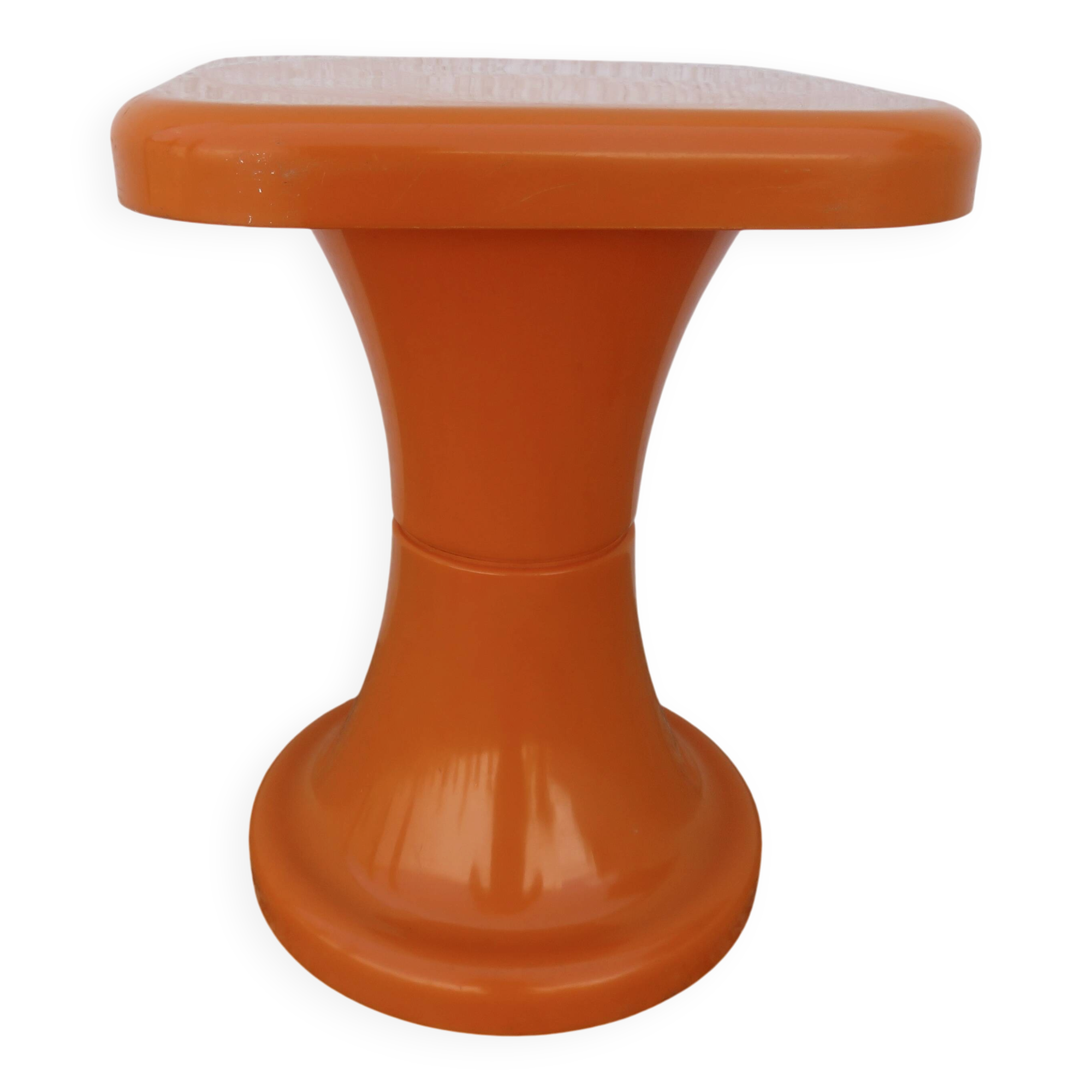 "Selup" orange plastic stool, pure 1970s design, France.