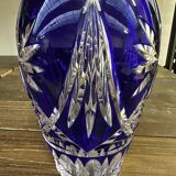 Vase Baccarat en Cristal Taillé Bleu Cobalt H 26 cm