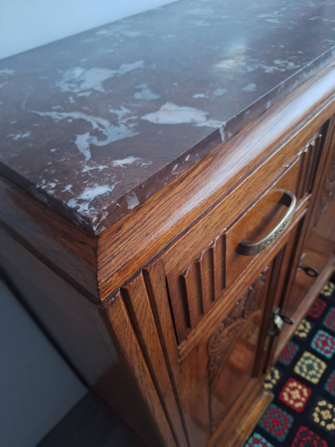 Buffet art déco plateau marbre, meuble vaisselier ancien