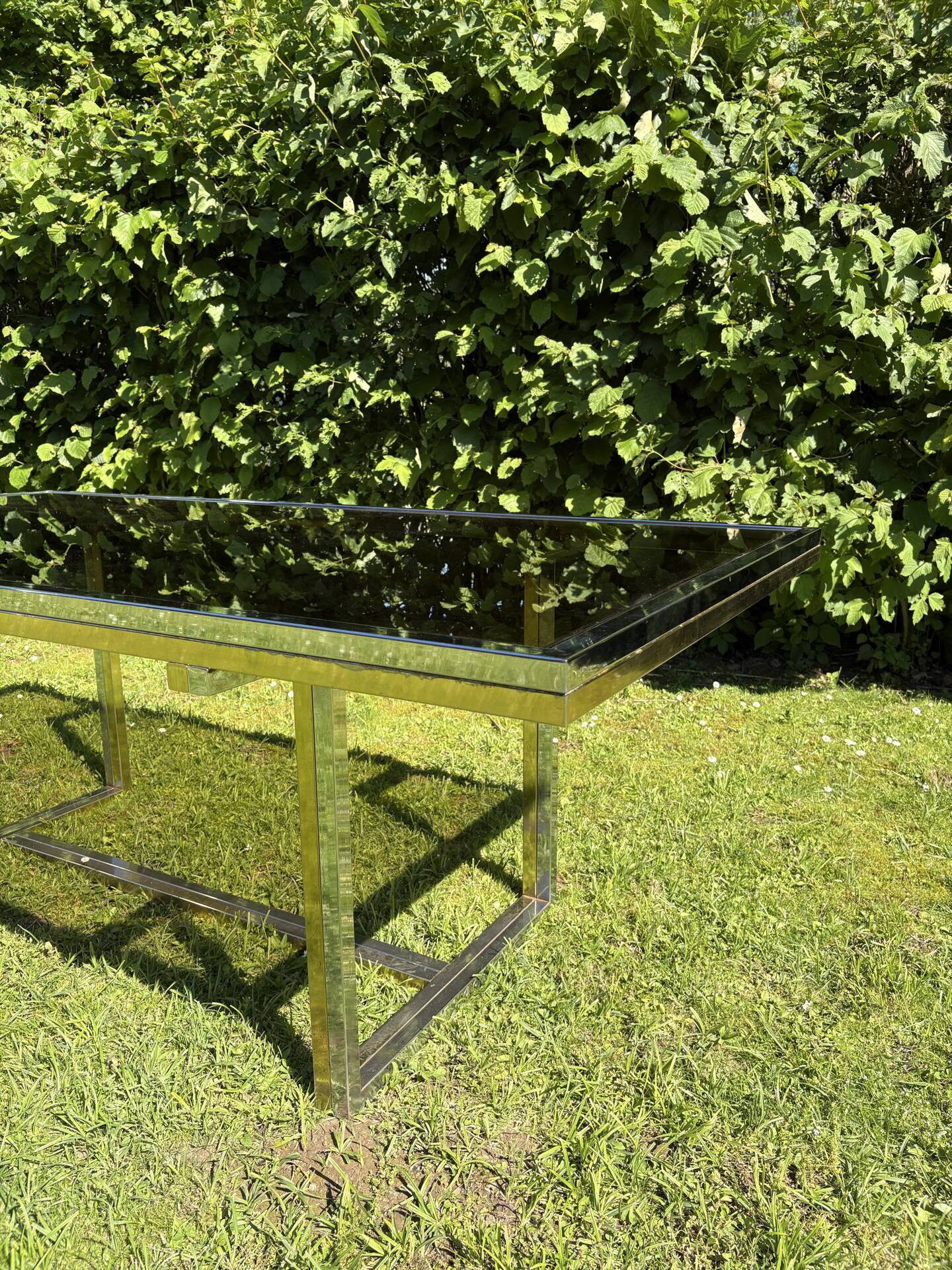 Vintage design dining table in smoked glass & chrome metal
