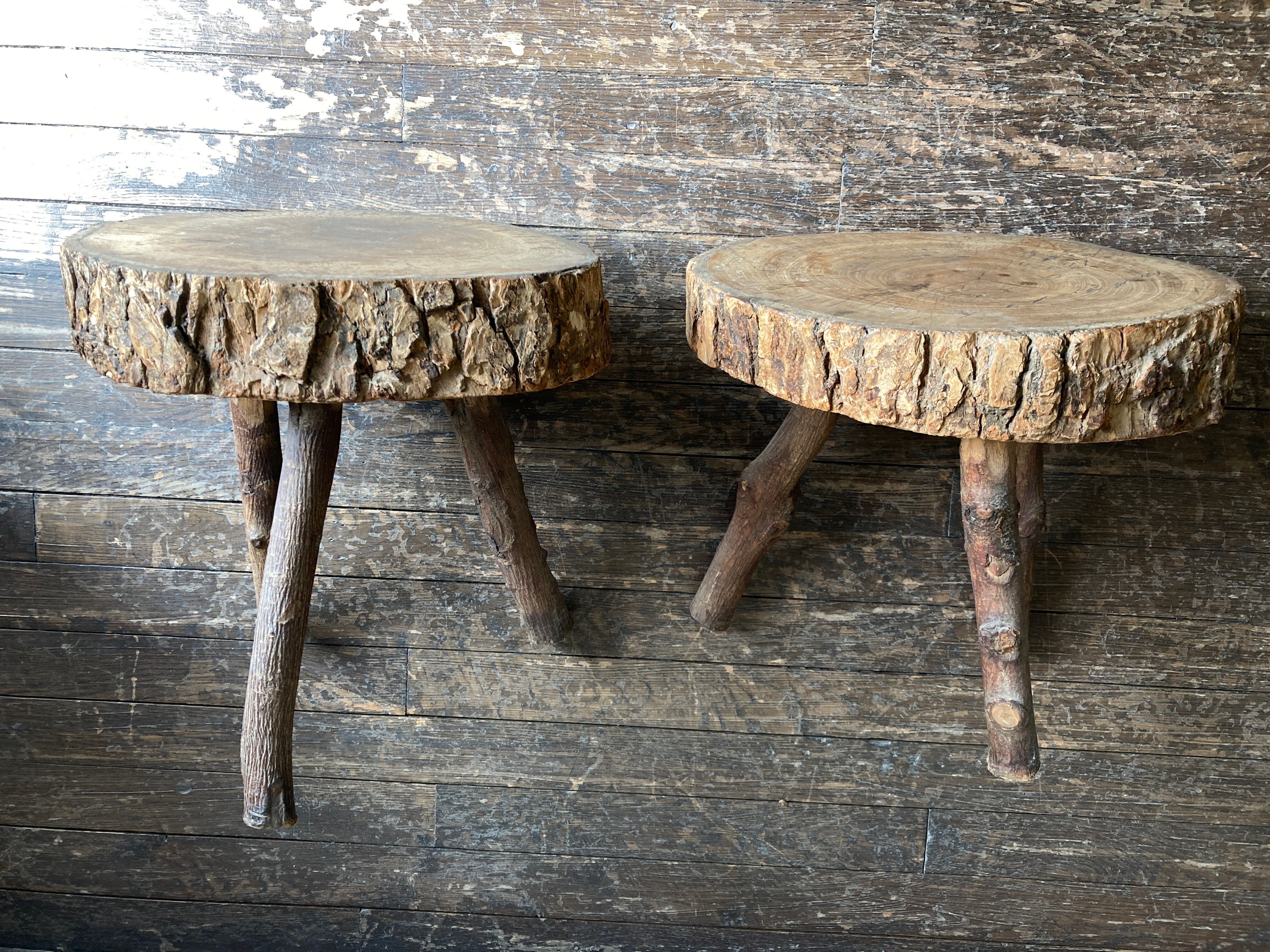 Pair of mountain coffee tables made of logs 1970
