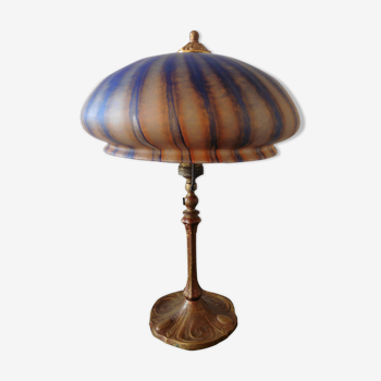 Lampe « Champignon » Art-Nouveau — iped en bronze et abat-jour dôme en pâte de verre