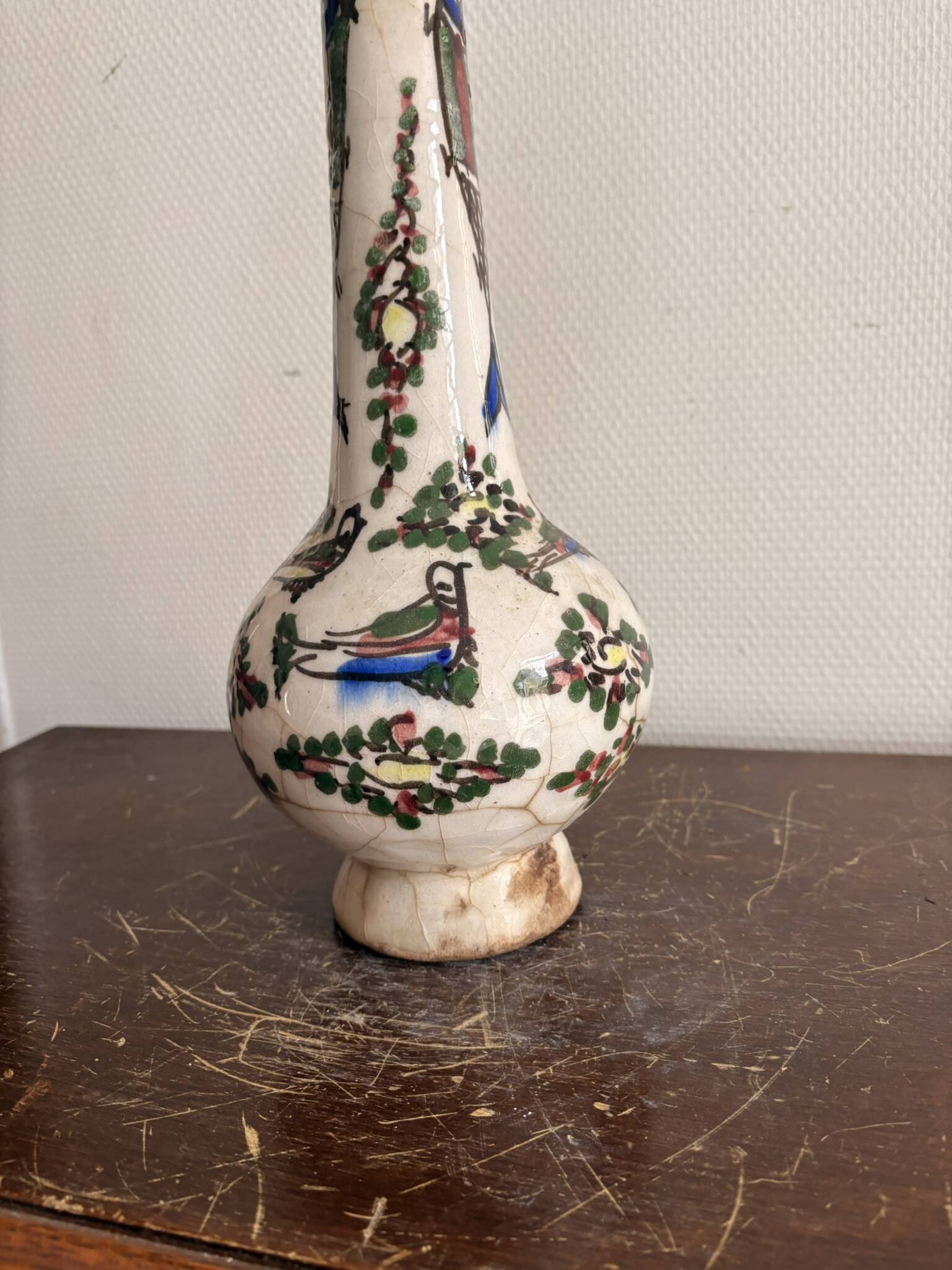 Ancient Persian Vase Iran Persia Qajar Bird Fish 19th Century