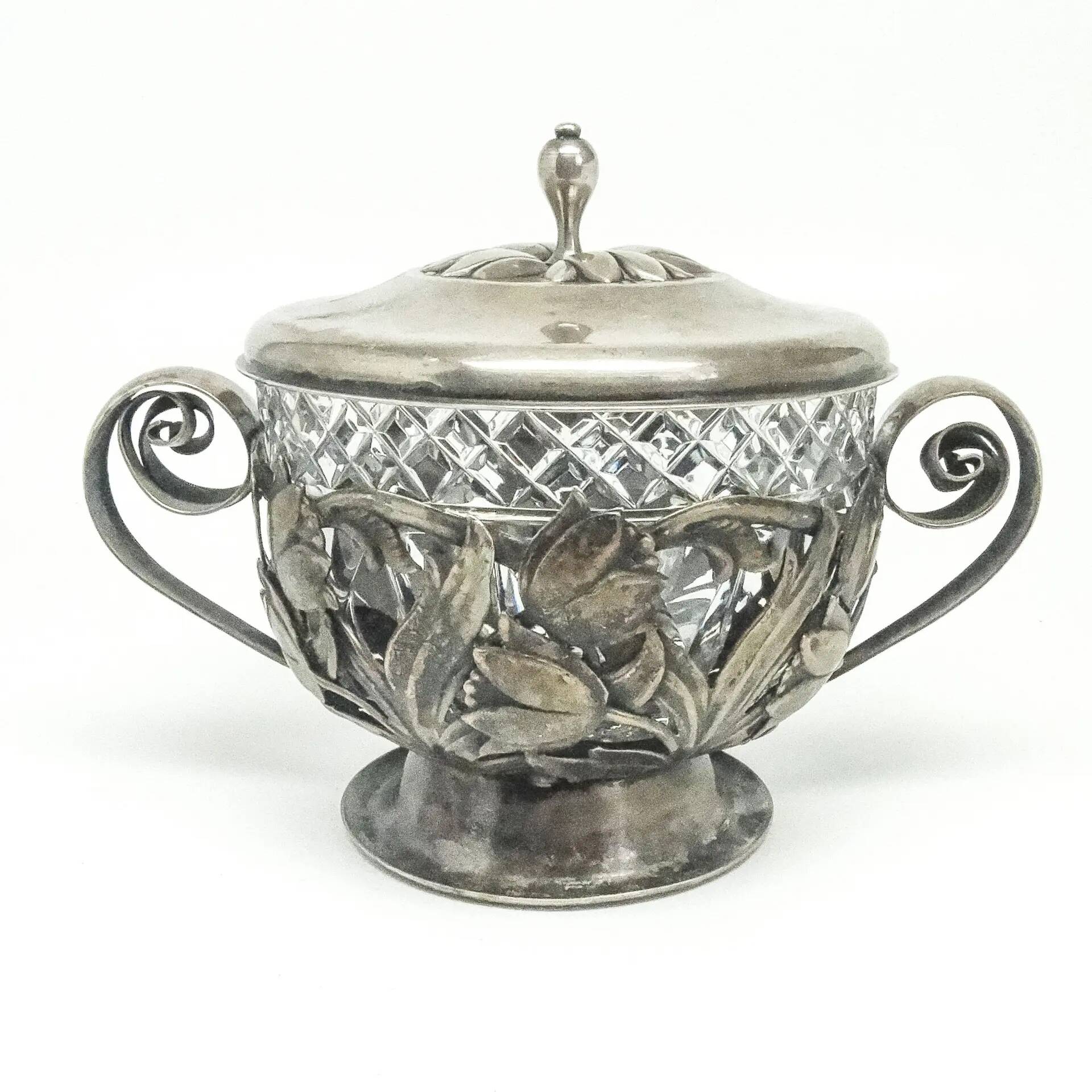 Art Nouveau sugar bowl, silver-plated brass, Poland, 1920s