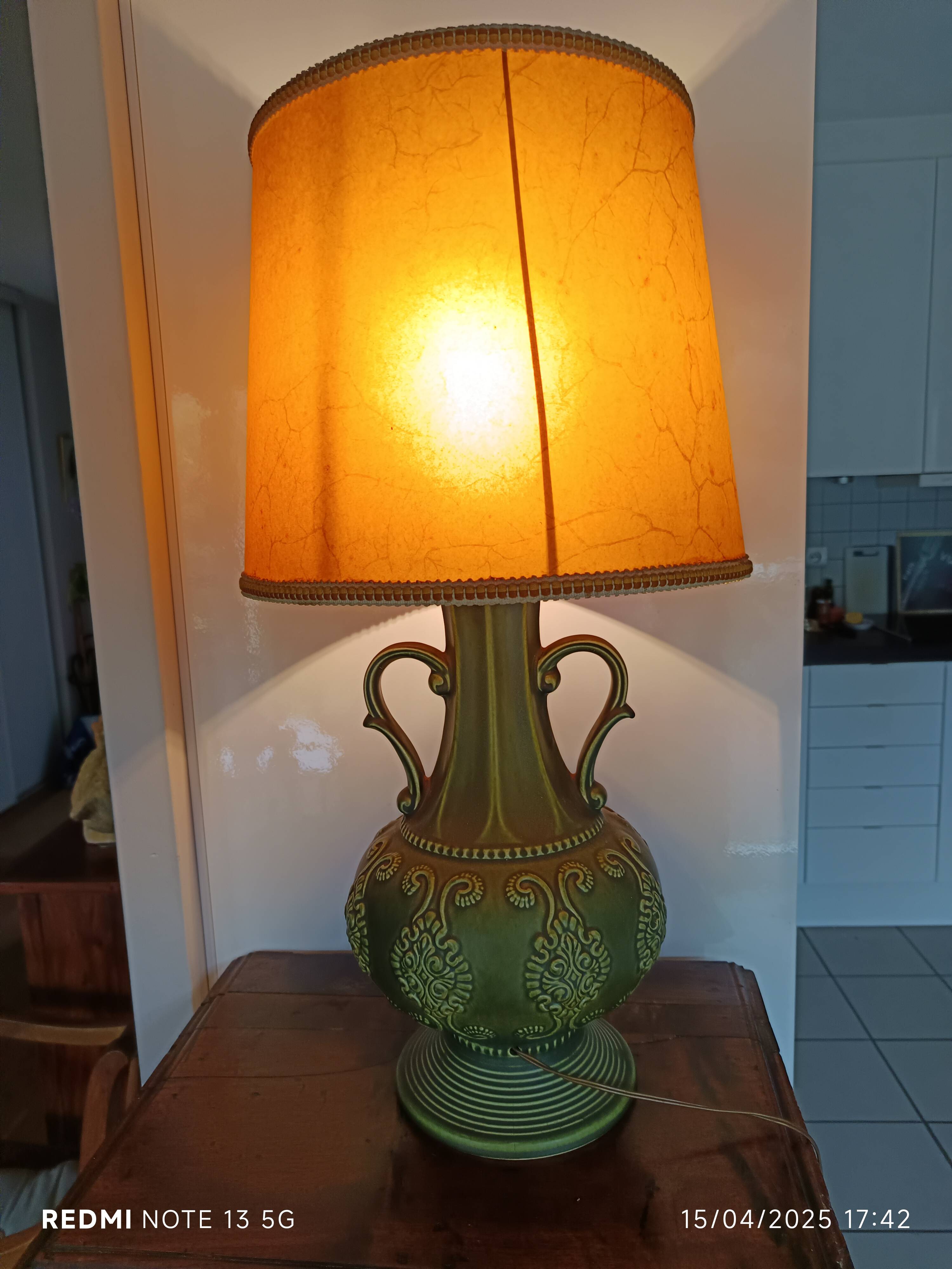 large green ceramic table lamp Bay Kéramik West Germany