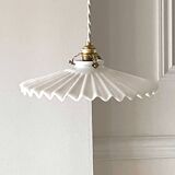 Pleated opaline pendant light