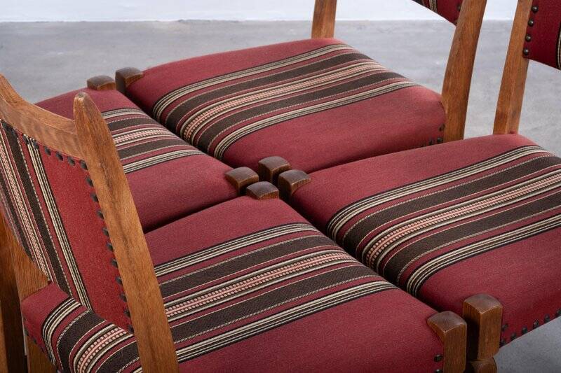 Brutalist Oak Dining Chairs by H. Kjærnulf, Denmark, 1960s, Set of 4