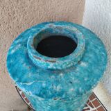 Large tea box in turquoise blue Raku pottery
