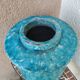 Large tea box in turquoise blue Raku pottery