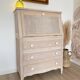 Antique donkey back secretary, white patina with a ceruse effect