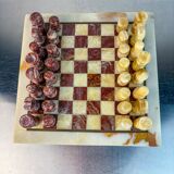 Vintage Italian genuine alabaster chess set with carved pieces, 1970s