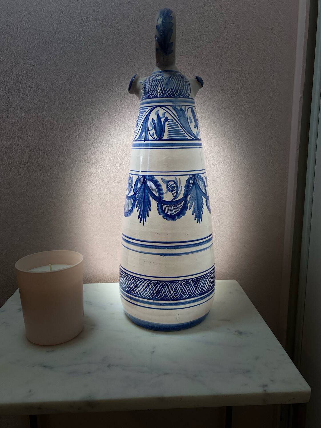 Vintage Spanish Hand Painted Glazed Ceramic Vase / Water Jug