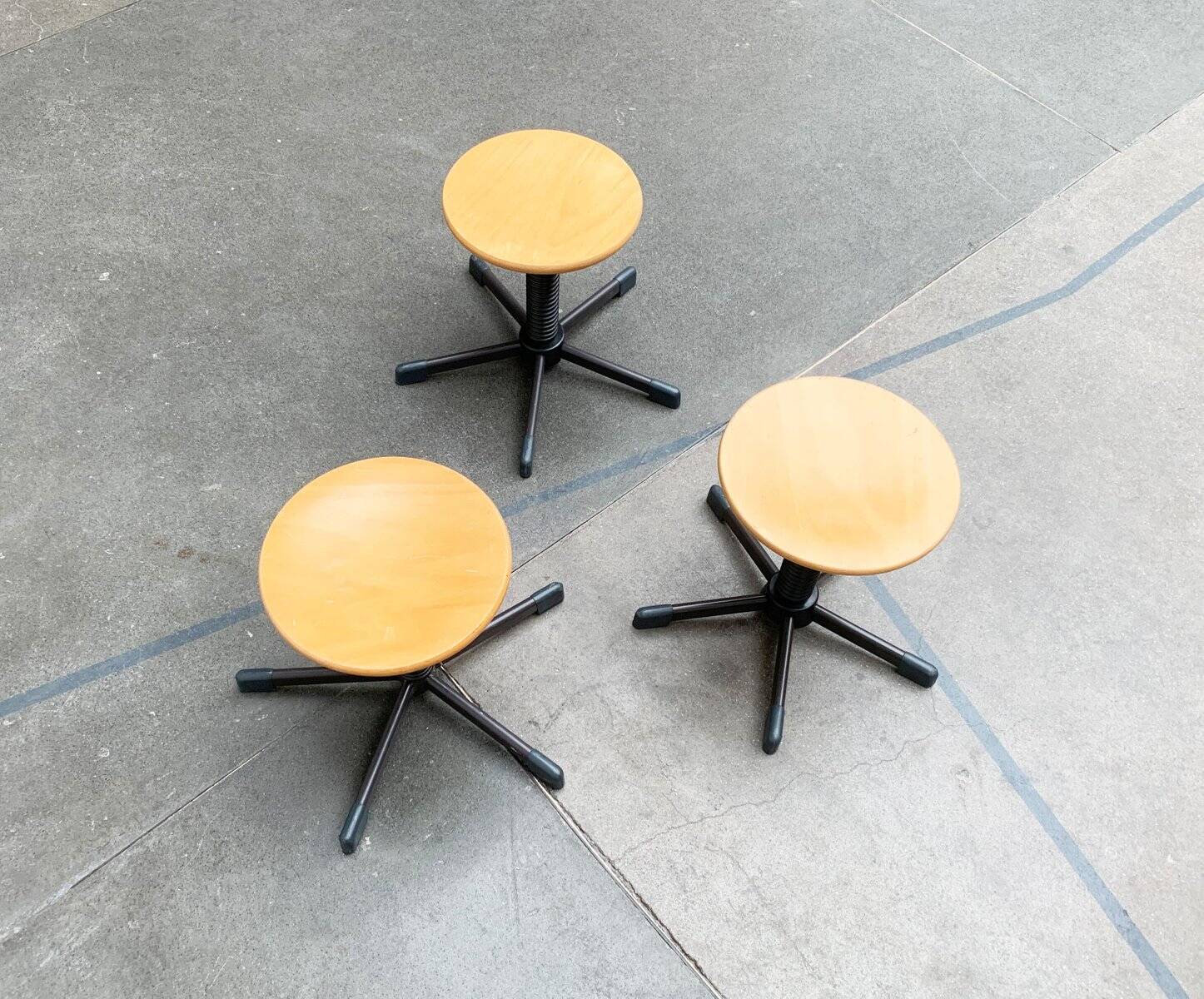 Vintage German industrial workshop stools, set of 3