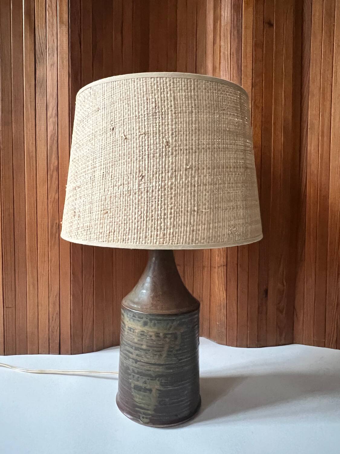 Lampe en céramique grès pyrité et signée Blanot, France 1970