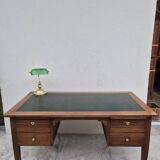 Louis XVI style minister's desk in solid walnut, 4 drawers, old manufacture