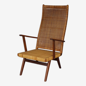 Vintage Dutch teak and rattan armchair