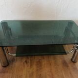 Table basse vintage chrome et verre fumé