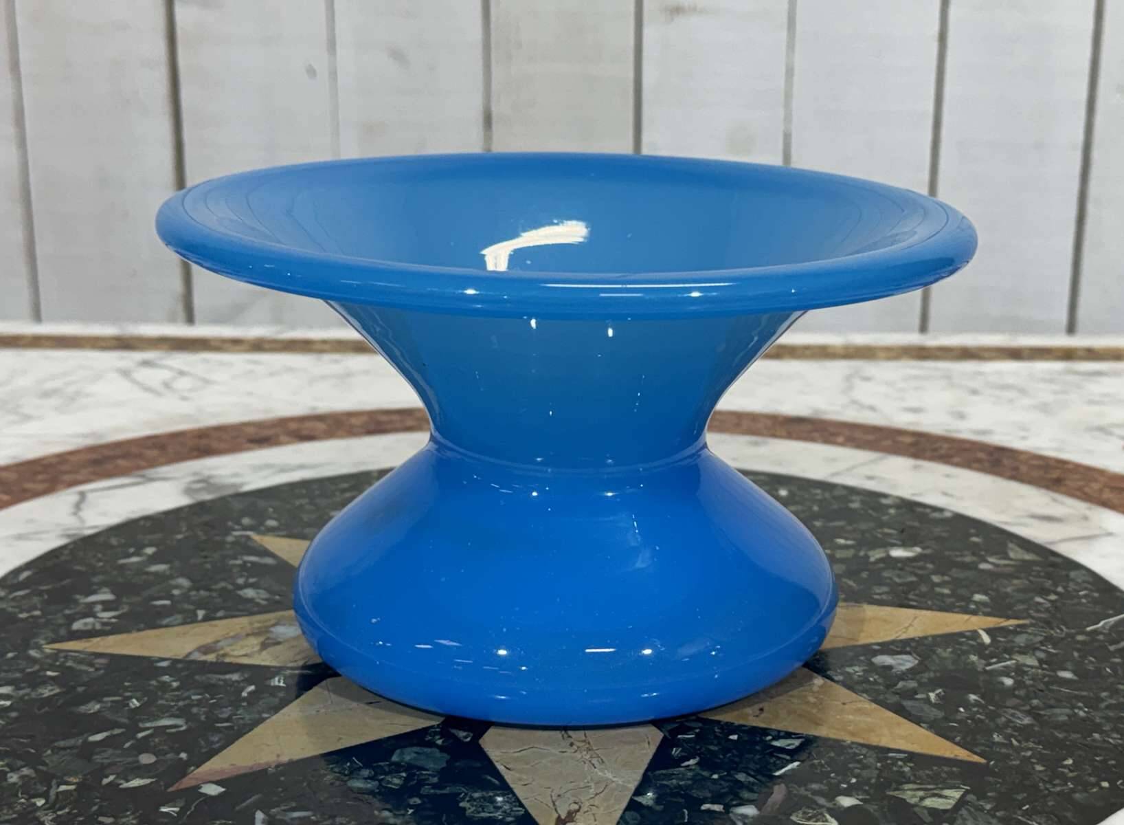 19th-century antique spittoon vase in blue opaline.