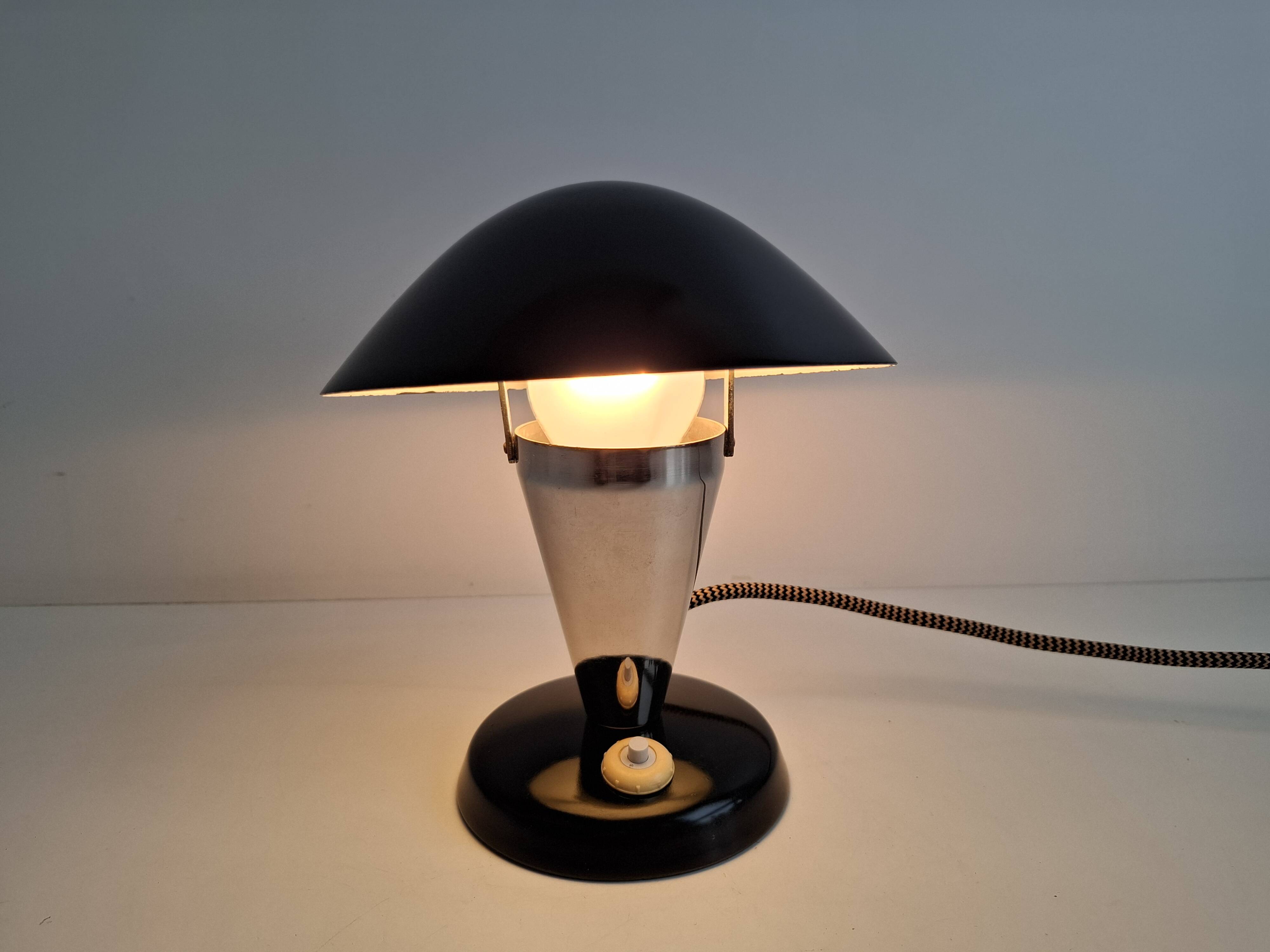 Bauhaus Mushroom Table Lamp with Adjustable Shade, Czechoslovakia, 1930s