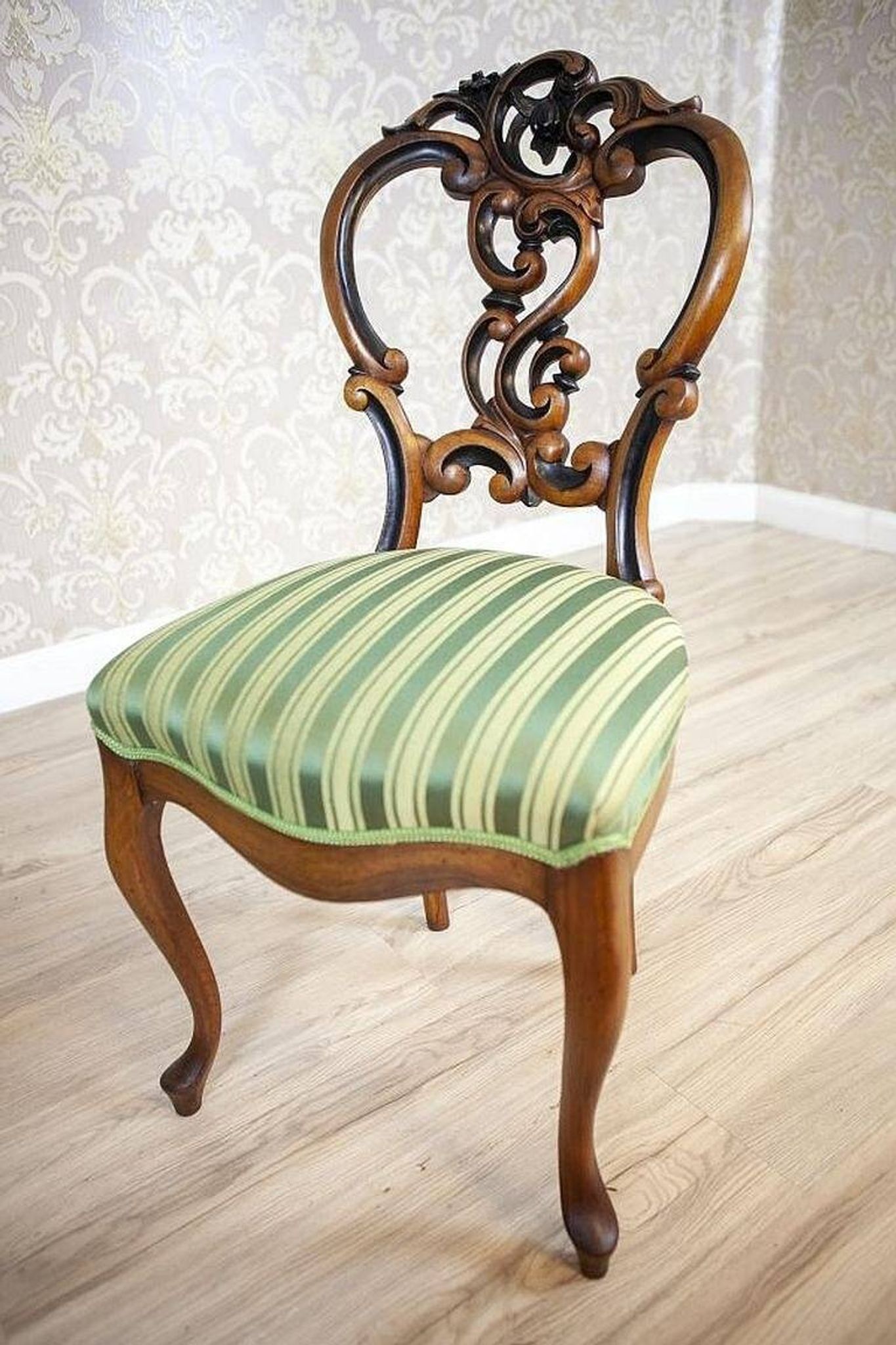 Vintage Walnut Chairs in Light Green, 1890s, Set of 5