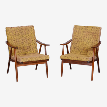 Pair of Mid-Century Beech Armchairs Made By ÚLUV, Revived Polish, Czechia, 1960s