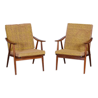 Pair of Mid-Century Beech Armchairs Made By ÚLUV, Revived Polish, Czechia, 1960s