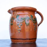19 th Century French Glazed Terracotta Pitcher Alsace