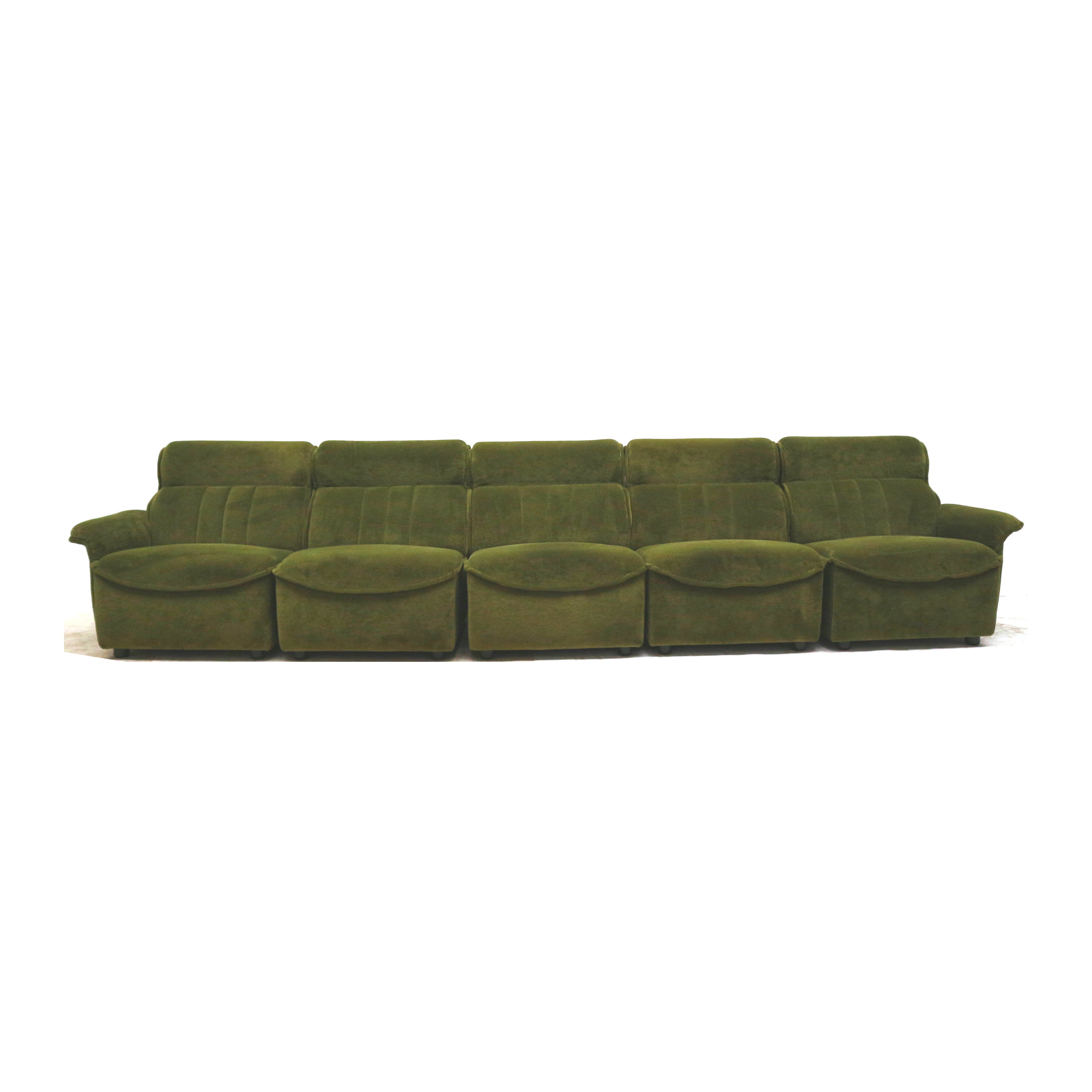 Green velvet vintage element sofa made in the 1970s