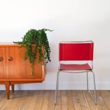 Ensemble de 4 chaises tubulaires en croute de cuir Rouge Italy, Design,1970