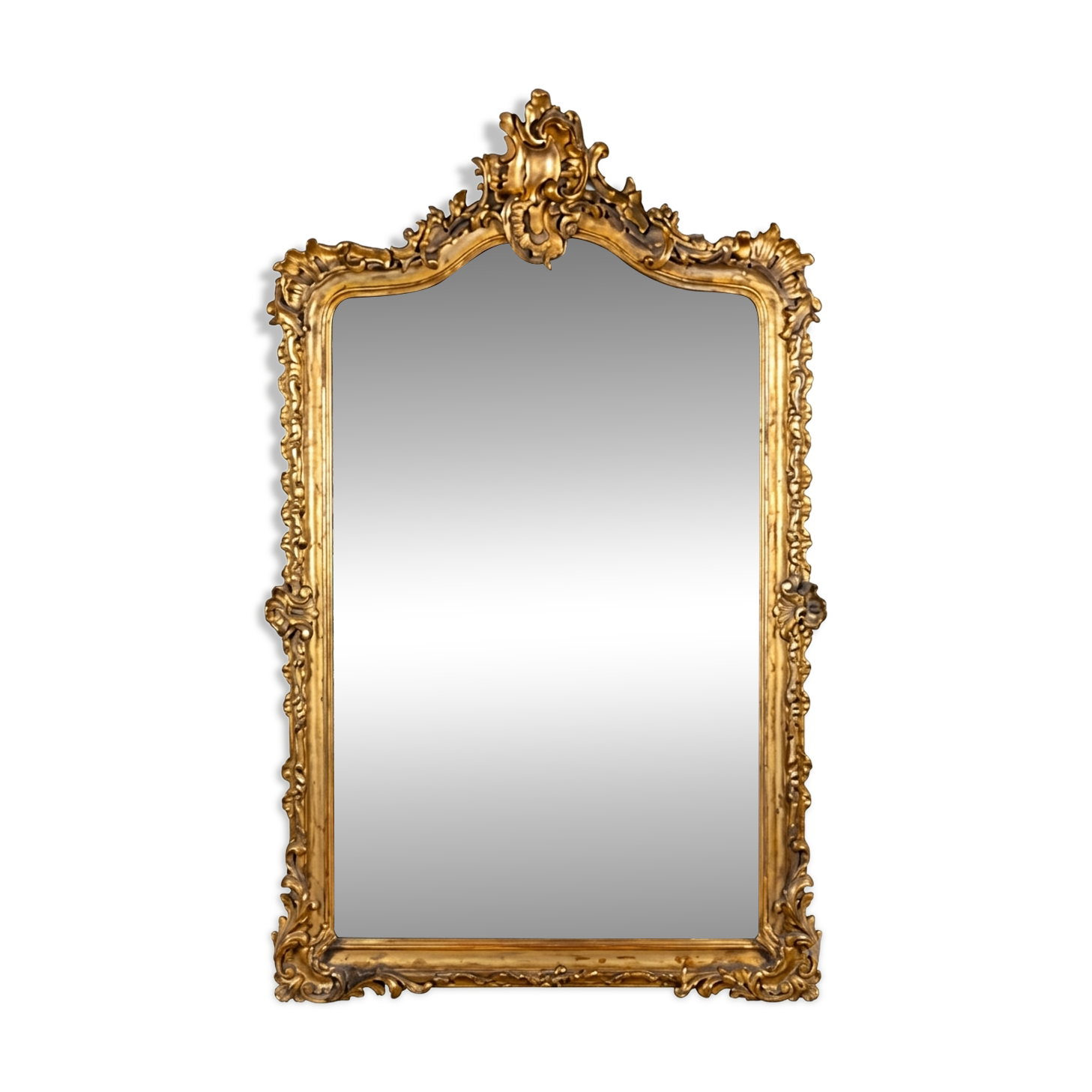 Miroir style Louis XV doré à la feuille d'or du XIXème, 181cm H