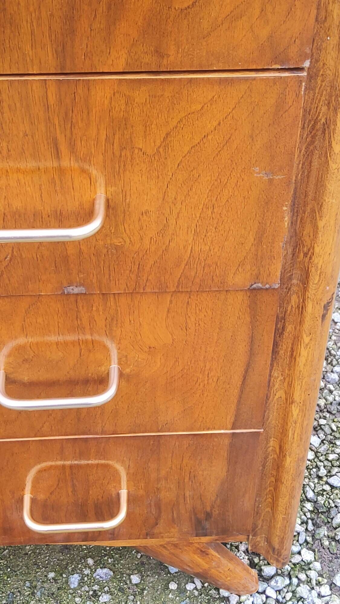 Vintage chest of drawers in walnut compass legs 4 drawers from the 1950s