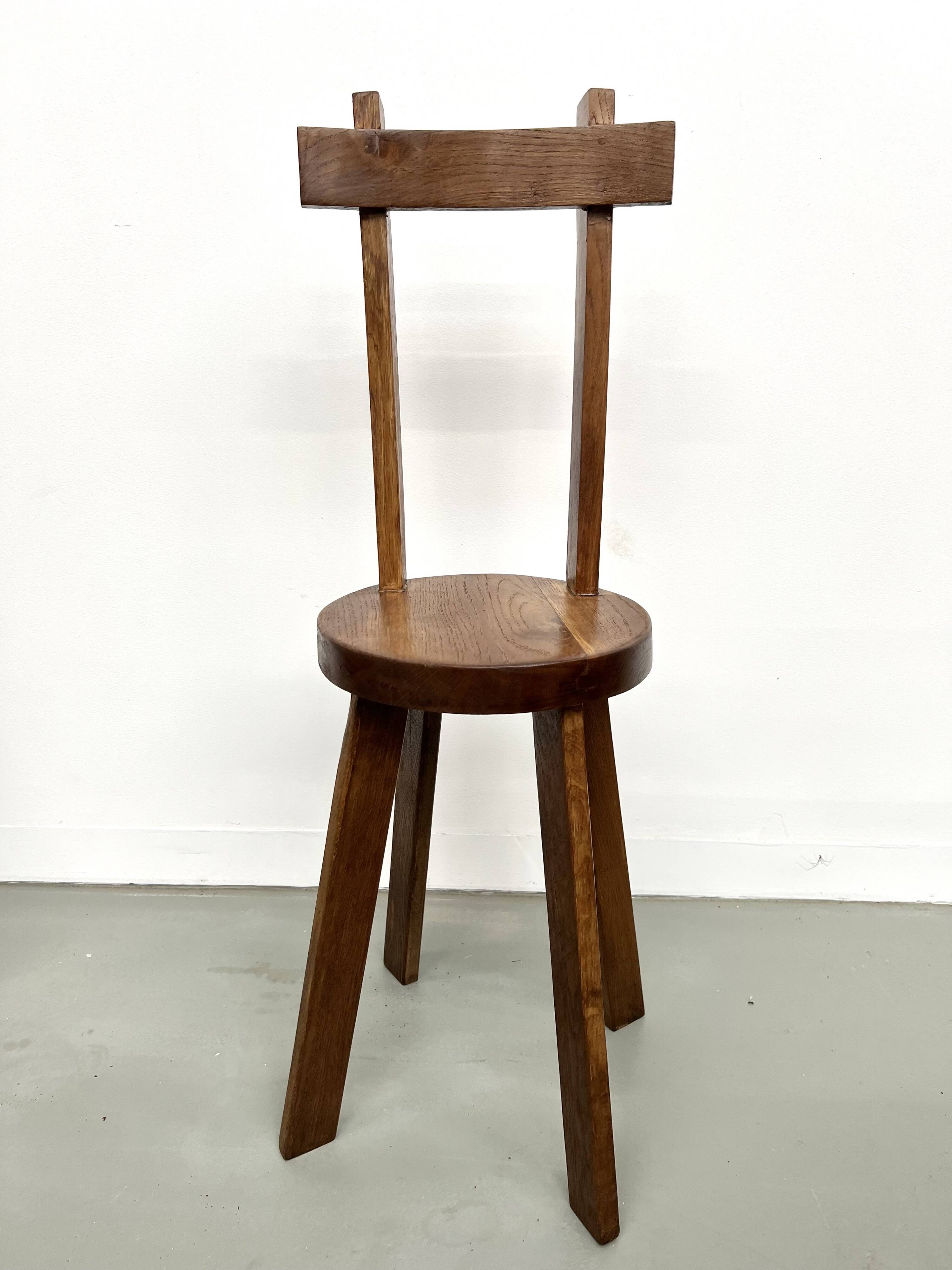 Brutalist chair in solid oak, 1900