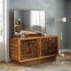 Vintage walnut burl commode with brass handles, Italian design from the 1940s.