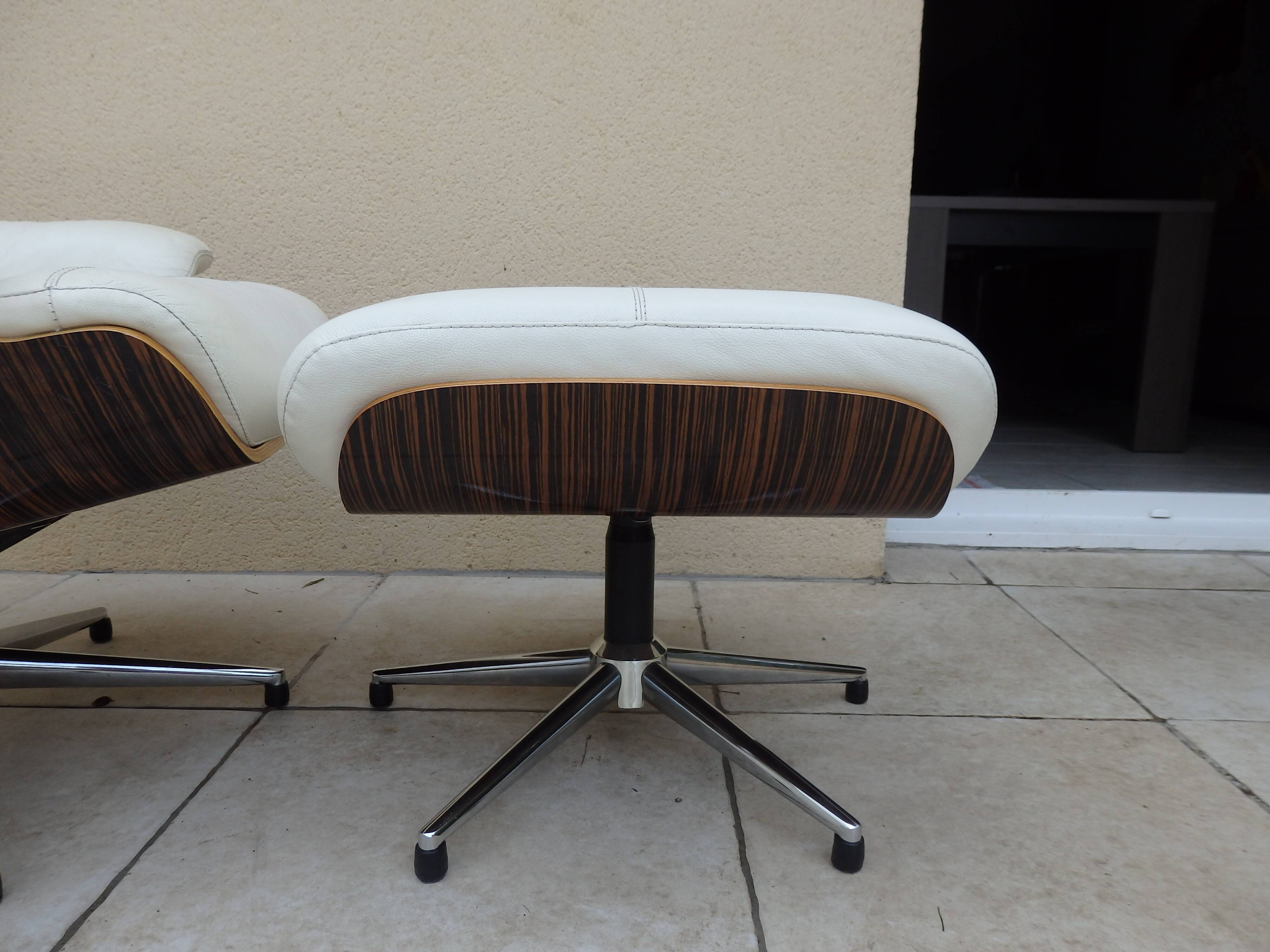 Armchair relax lounge and ottoman leather white rosewood