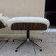 Fauteuil relax lounge et ottoman cuir blanc  palissandre