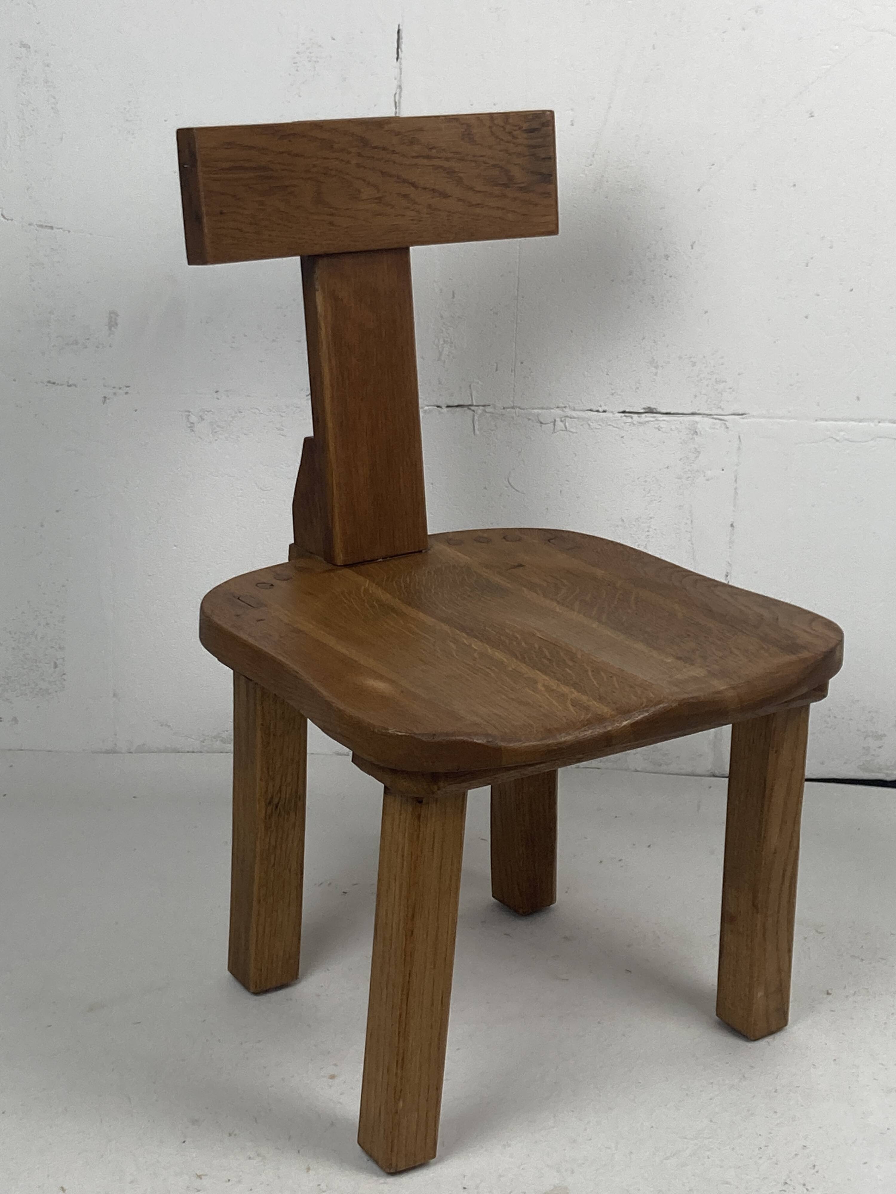 Brutalist oak low chair or children's chair, Dutch 1970s