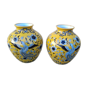 Paire vases faïence - japonisant
