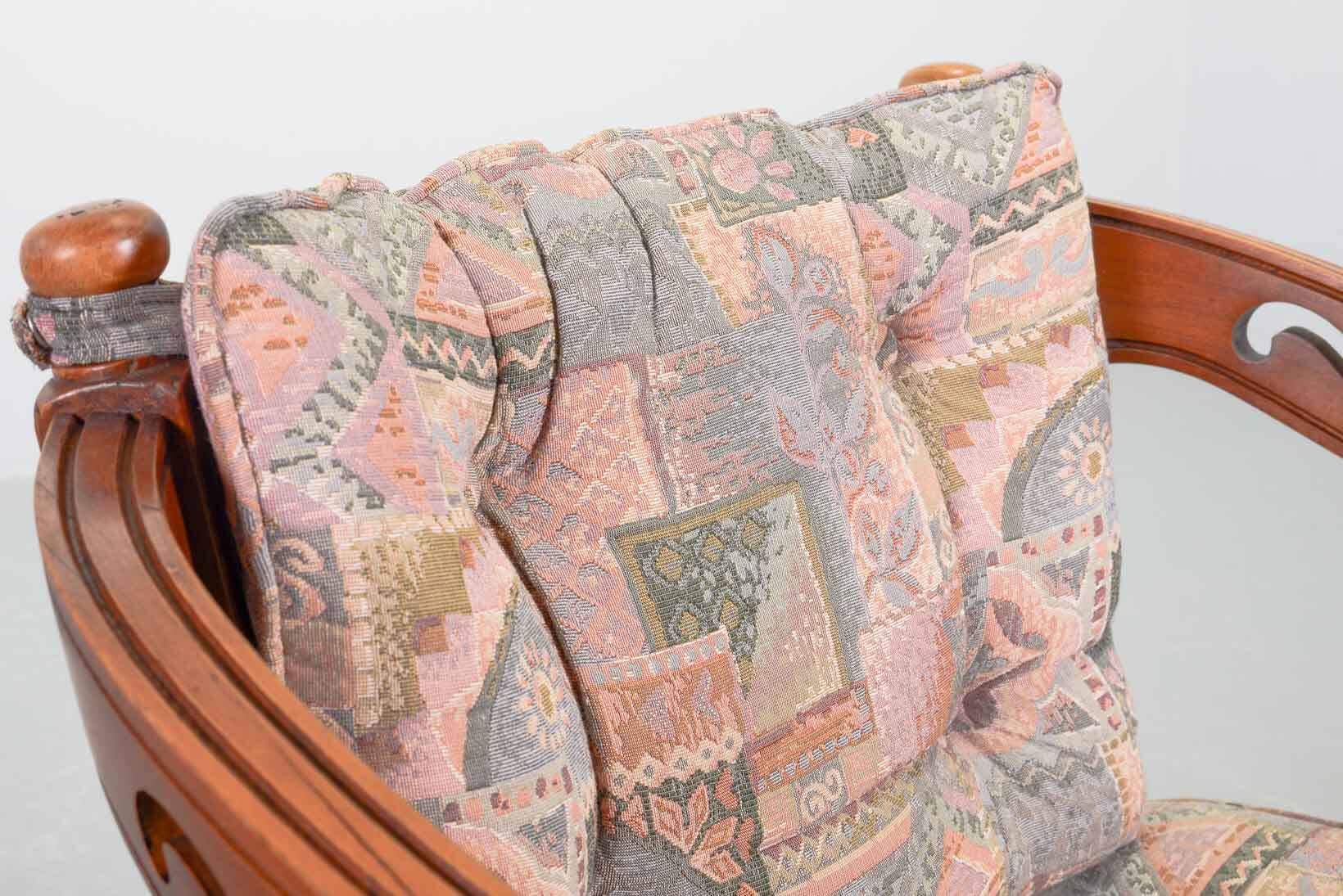 Giorgetti Gallery Collection Wooden Lounge Chairs w. Gobelin Upholstery 70s