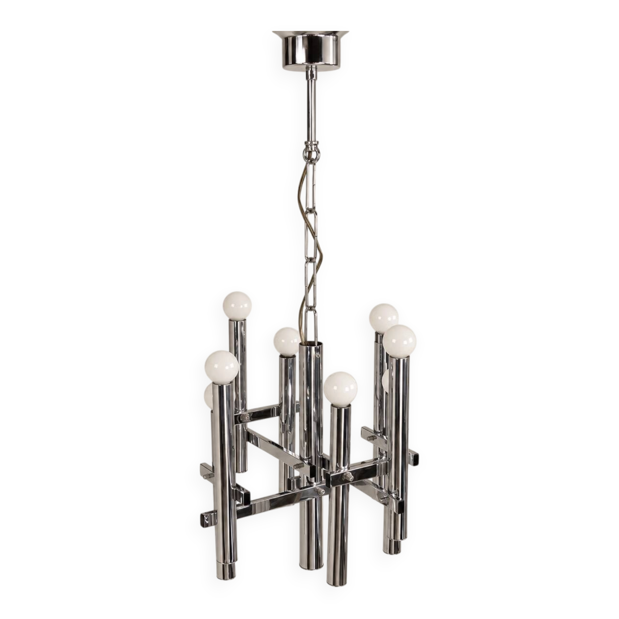 Vintage Sciolari chrome chandelier, 8 lights, 1970s