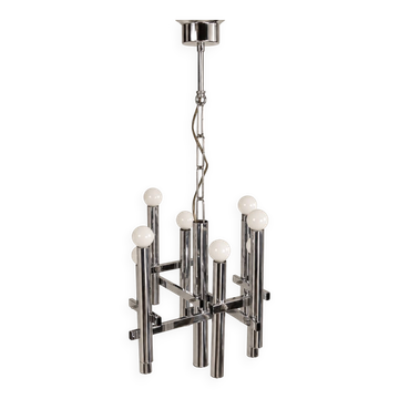 Vintage Sciolari chrome chandelier, 8 lights, 1970s